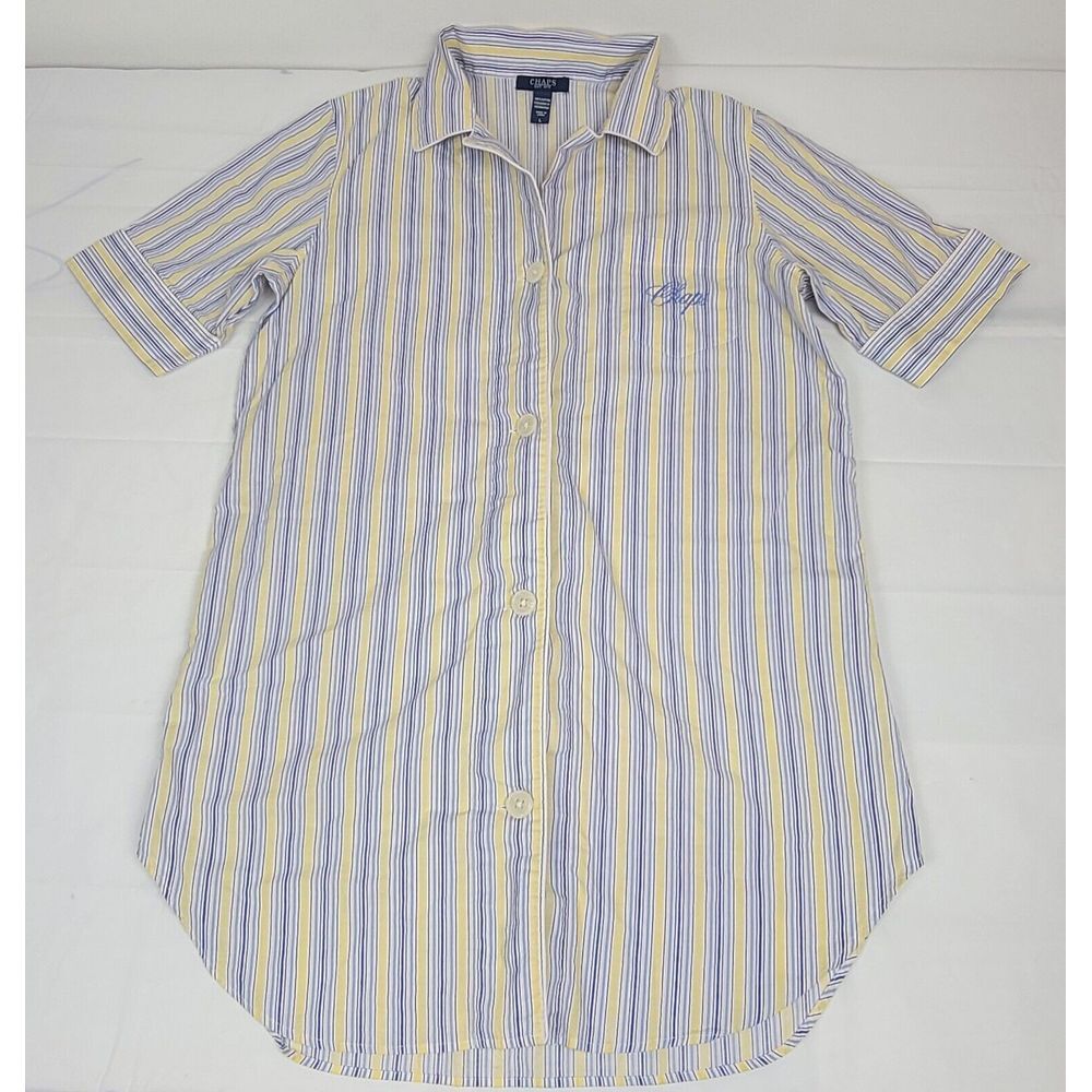 Chaps Button‎ Up Shirt Womens Large. Mini Striped Top ShortSleeve.